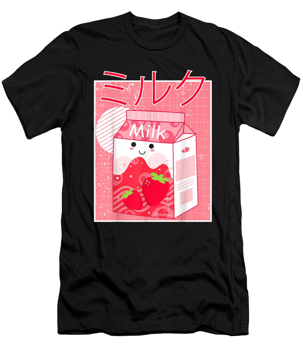 Courageous Nice Pink Strawberry Milk Shake Kawaii Pastel Goth Japanese 90s Cute Fan Ezone Prints T-Shirt