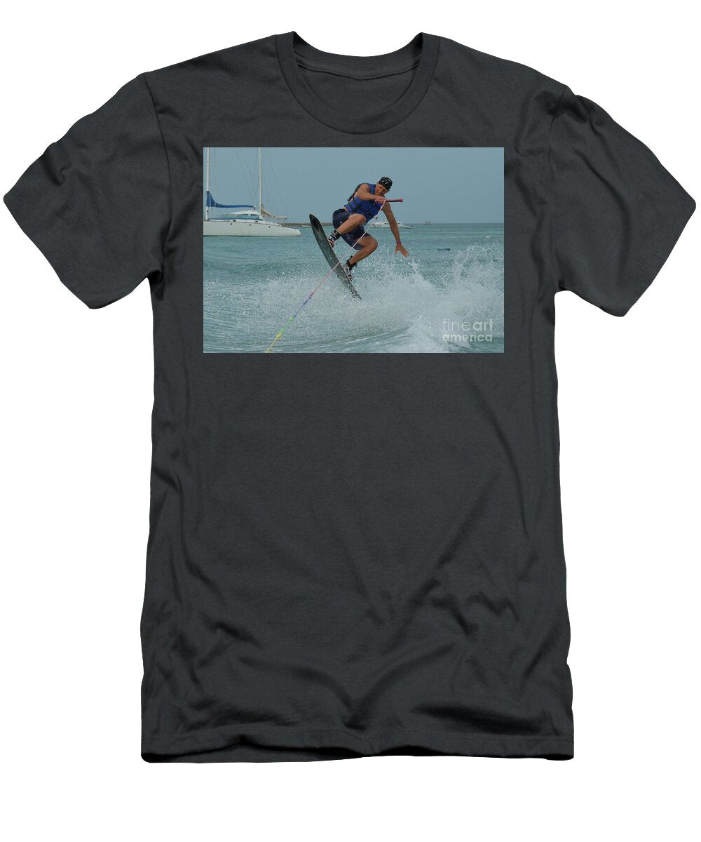 Guy Wakeboarding Off of the Tropical Ocean Waters in Aruba Dejavu Designs T-Shirt