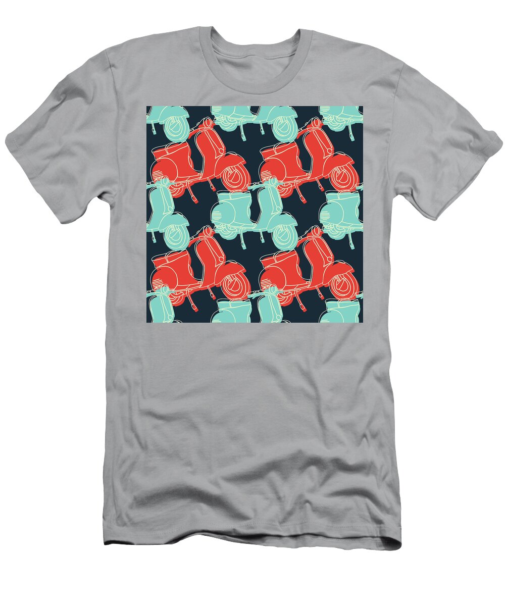 Vintage Colorful Hand Drawing Motorcycle Scooter Seamless Julien T-Shirt